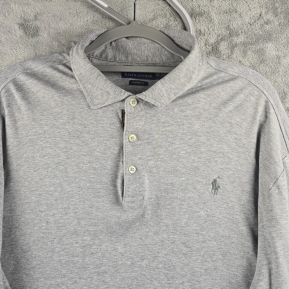 Polo‎ Ralph Lauren Shirt Mens 2XL Gray Pony Rugby Golf Classic Fit Long Sleeve